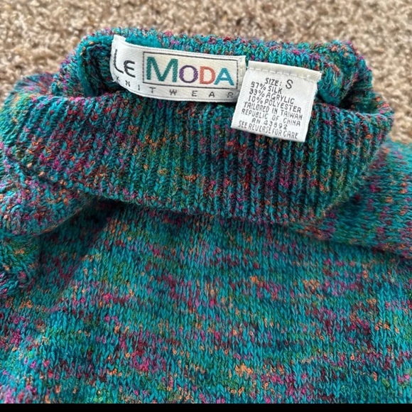 Vintage Le Moda Knitwear Multicolor Silk Blend Mock Neck Sweater 
Size Small - Picture 9 of 13